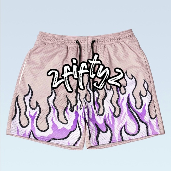 Men's pink Purple Fire Flame Basketball Shorts